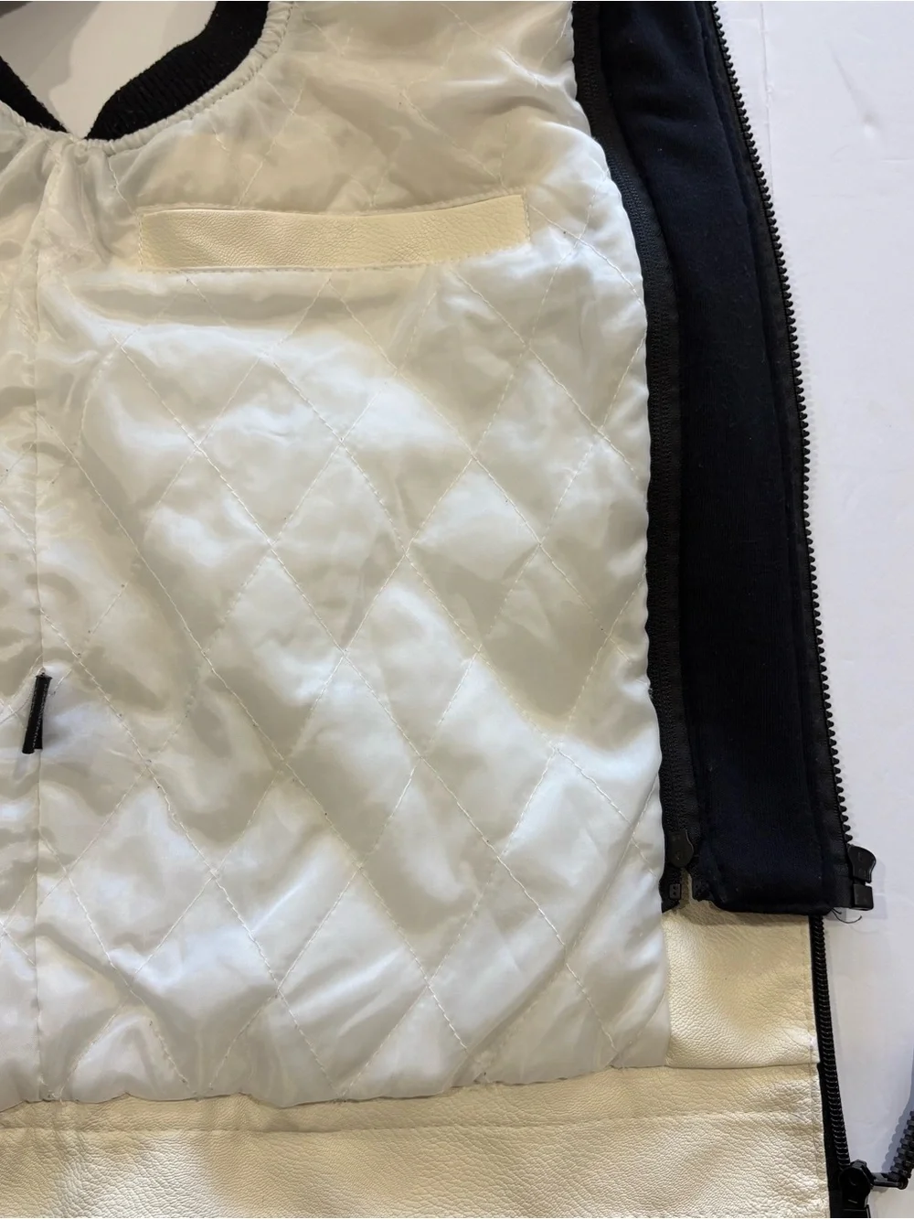 Fried Denim Men's Retro Faux Leather Vest Jacket Hoodie White Ivory Black Size M